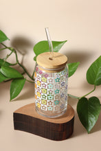 Load image into Gallery viewer, 16 oz Checkered Flower Glass
